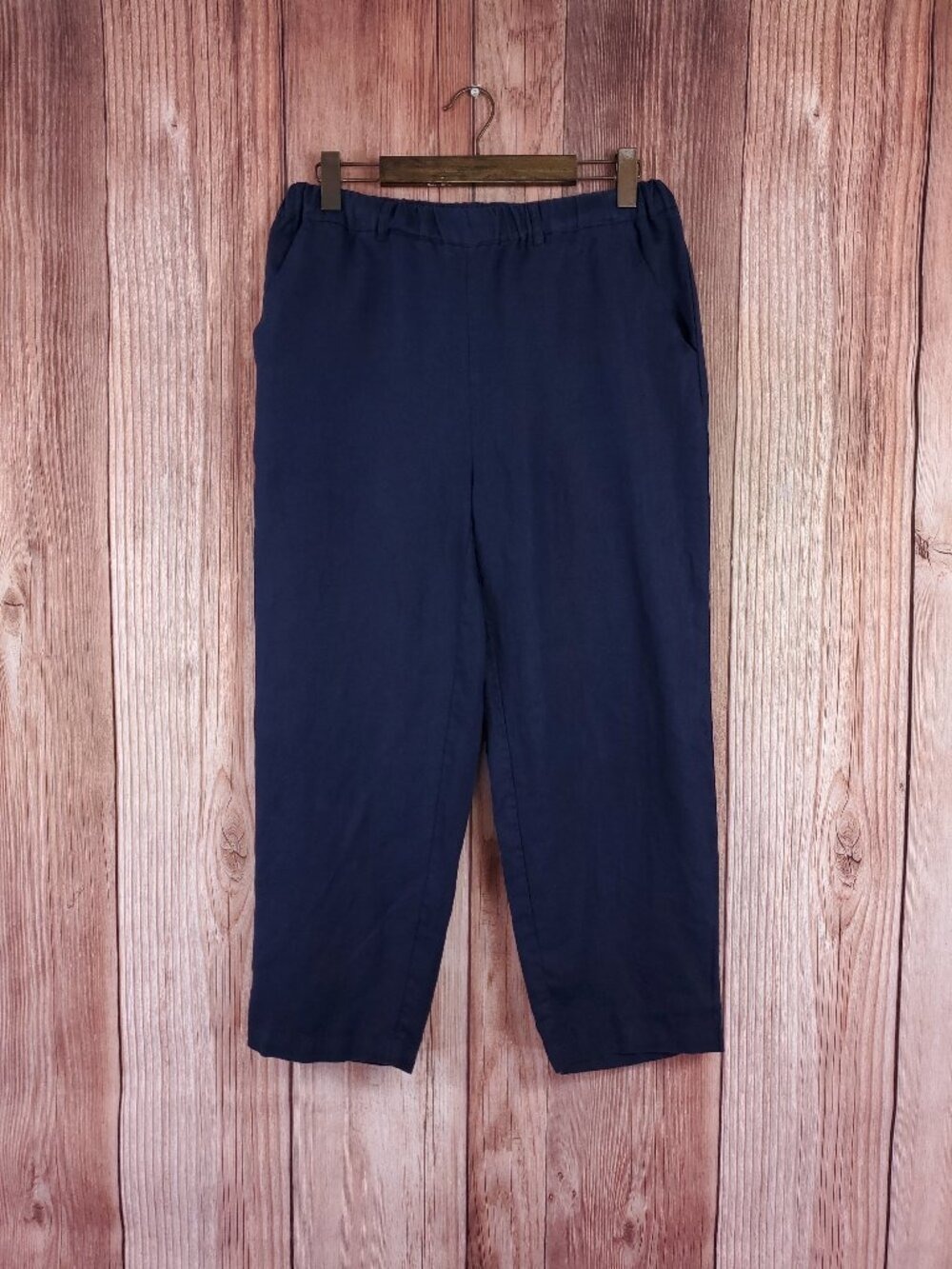 Quince Womens Medium European Linen Pants Cropped Straight Relaxed Navy Blue